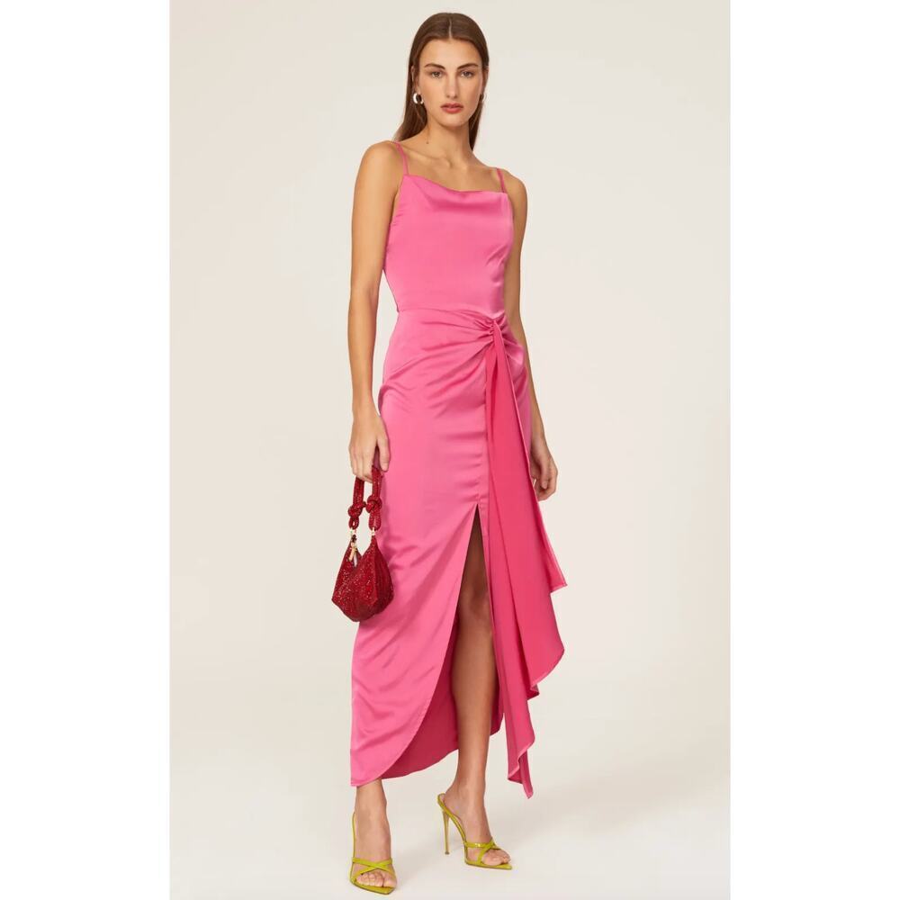 Elle Zeitoune Patrice Draped Pink Satin Dress SZ S